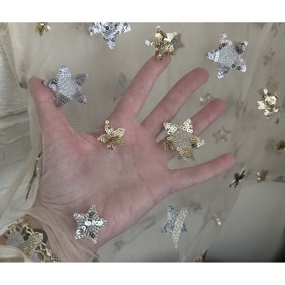 Charlotte Russe Star Embellished Sheer Short Sleeve Top Fairycore 1X Sequins - Picture 4 of 7